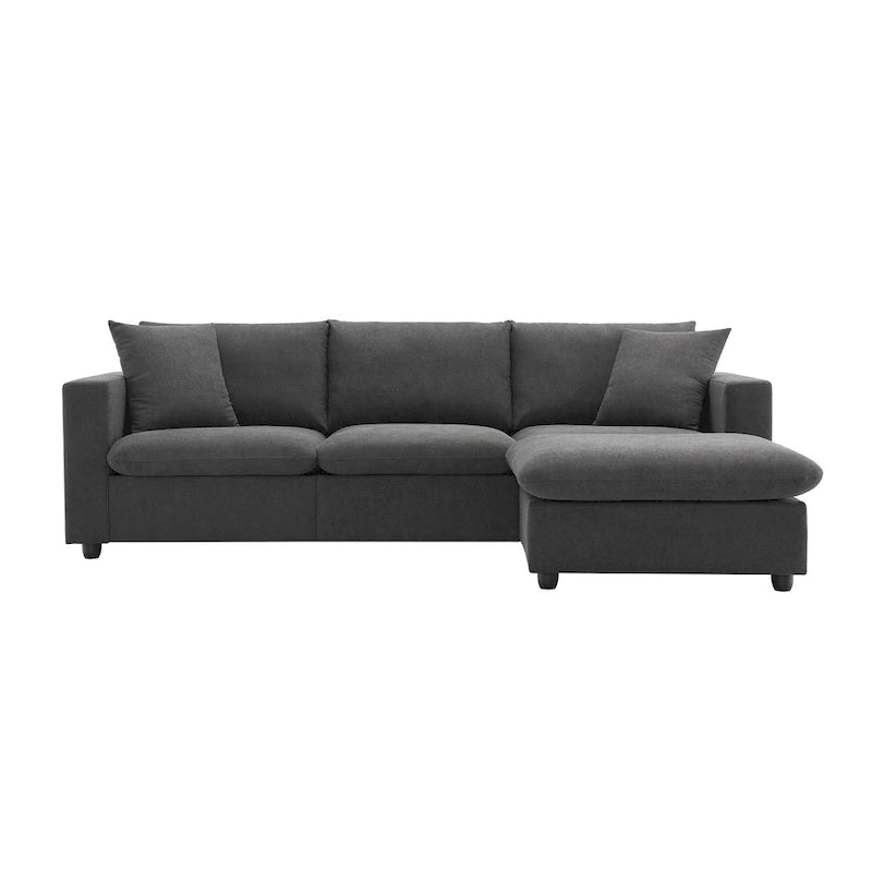 4-Seat Polyester L-Shaped Sectional Sofa with Convertible Ottoman