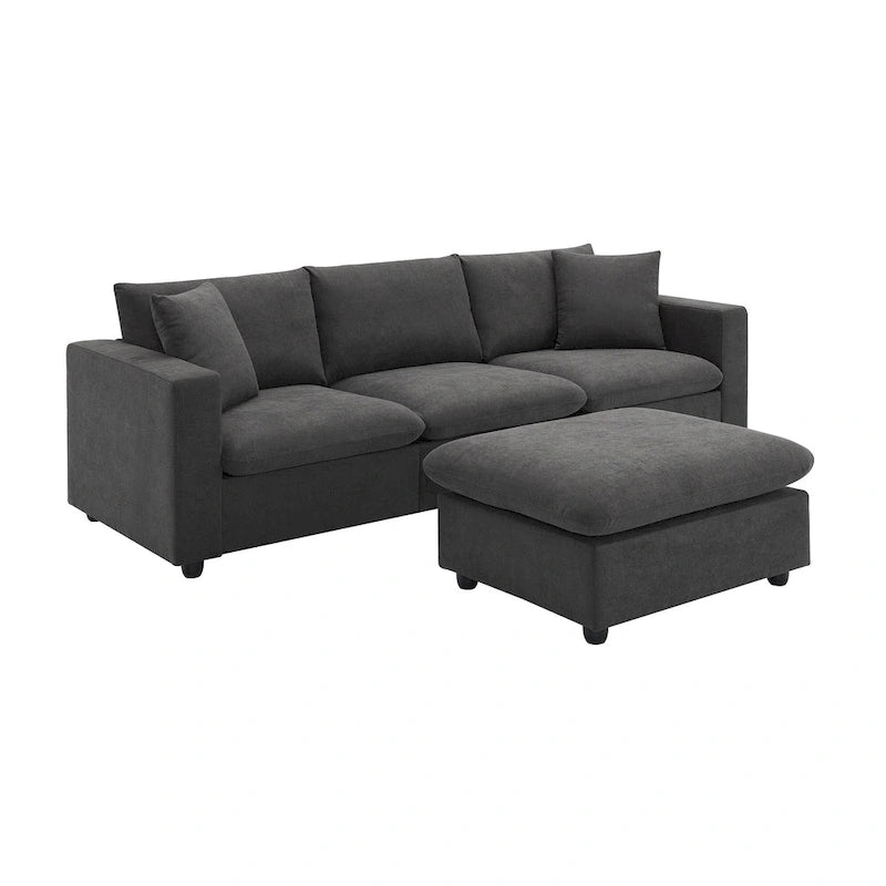 4-Seat Polyester L-Shaped Sectional Sofa with Convertible Ottoman
