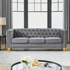 Gray 80.5 Velvet Tufted 3-Seater Sofa with Nailhead Decoration