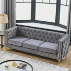 Gray 80.5 Velvet Tufted 3-Seater Sofa with Nailhead Decoration