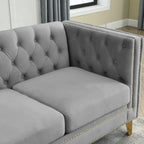 Gray 80.5 Velvet Tufted 3-Seater Sofa with Nailhead Decoration