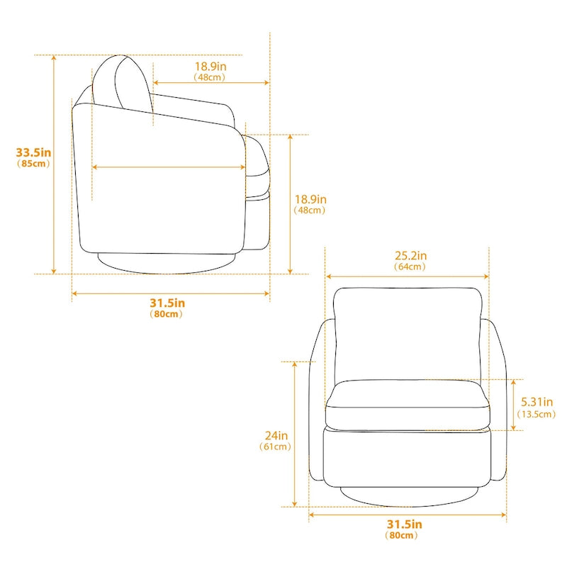 White+Black 31.5 Chenille Swivel Accent Chair with Solid Wood Frame