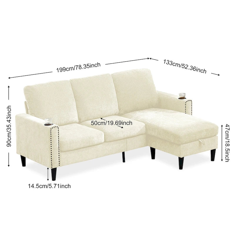 Modern Design Chenille 3 Seat L-Shape Sectional Sofa
