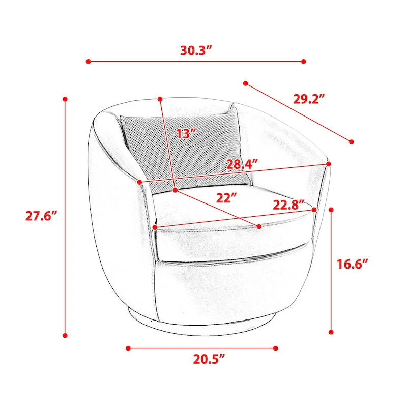 Upholstered Swivel Barrel Armchair with Storage Modern Living Room Side Chair for Bedroom/Office/Reading Spaces