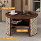 2-Tiered Round Walnut Wood Coffee Table