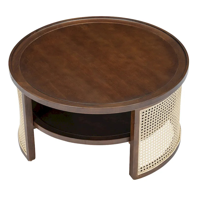 2-Tiered Round Walnut Wood Coffee Table