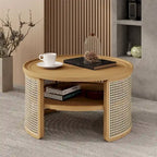 2-Tiered Round Walnut Wood Coffee Table