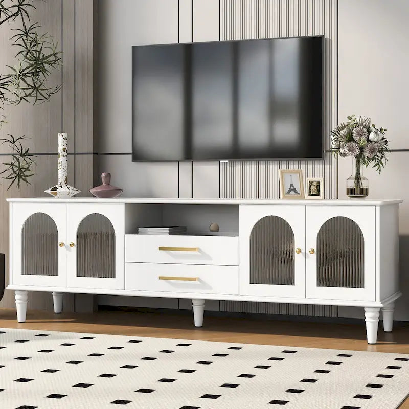 68.9 Retro TV Stand for TVs up to 75 Inches, Entertainment Center Media Console with Fluted Glass Doors for Living Room