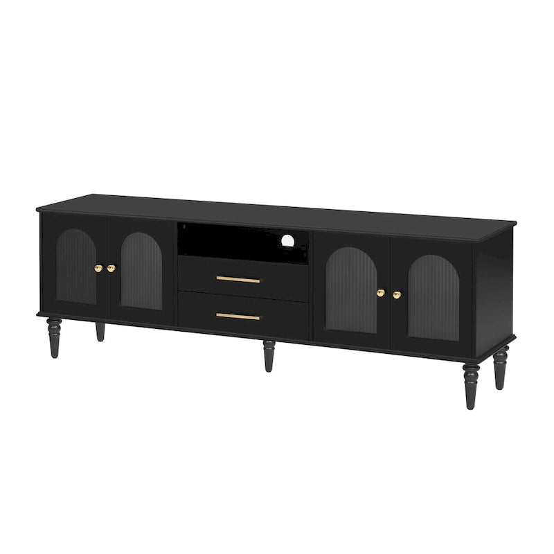68.9 Retro TV Stand for TVs up to 75 Inches, Entertainment Center Media Console with Fluted Glass Doors for Living Room