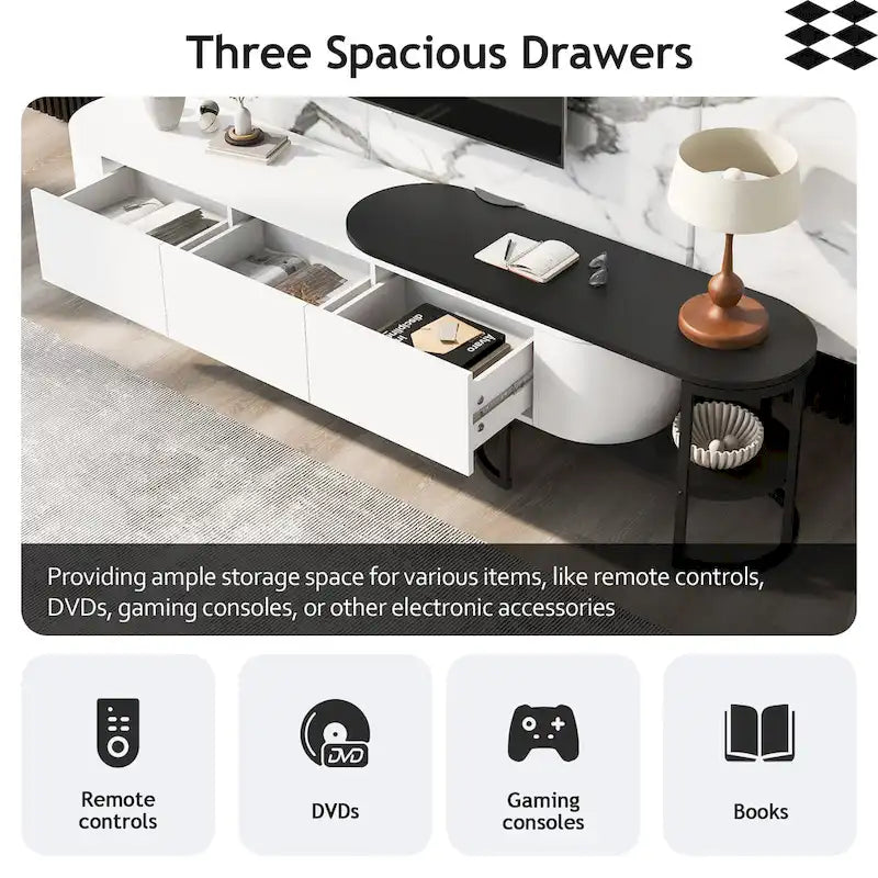 67.7-76.4Extendable TV Stand for TVs up to 75 Inches,Entertainment Center Media Console with 3 Drawers,Metal Adjustable Legs