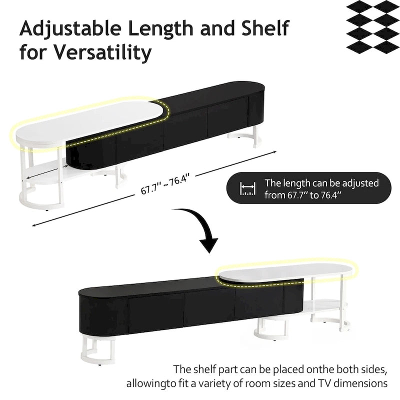 67.7-76.4Extendable TV Stand for TVs up to 75 Inches,Entertainment Center Media Console with 3 Drawers,Metal Adjustable Legs