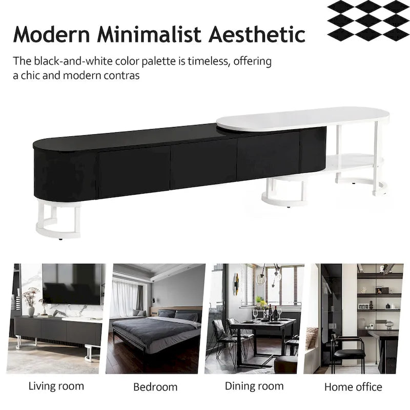 67.7-76.4Extendable TV Stand for TVs up to 75 Inches,Entertainment Center Media Console with 3 Drawers,Metal Adjustable Legs