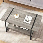 41 Large 2-Tier Industrial Wood Coffee Table with Storage Shelf