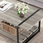 41 Large 2-Tier Industrial Wood Coffee Table with Storage Shelf