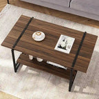 41 Large 2-Tier Industrial Wood Coffee Table with Storage Shelf