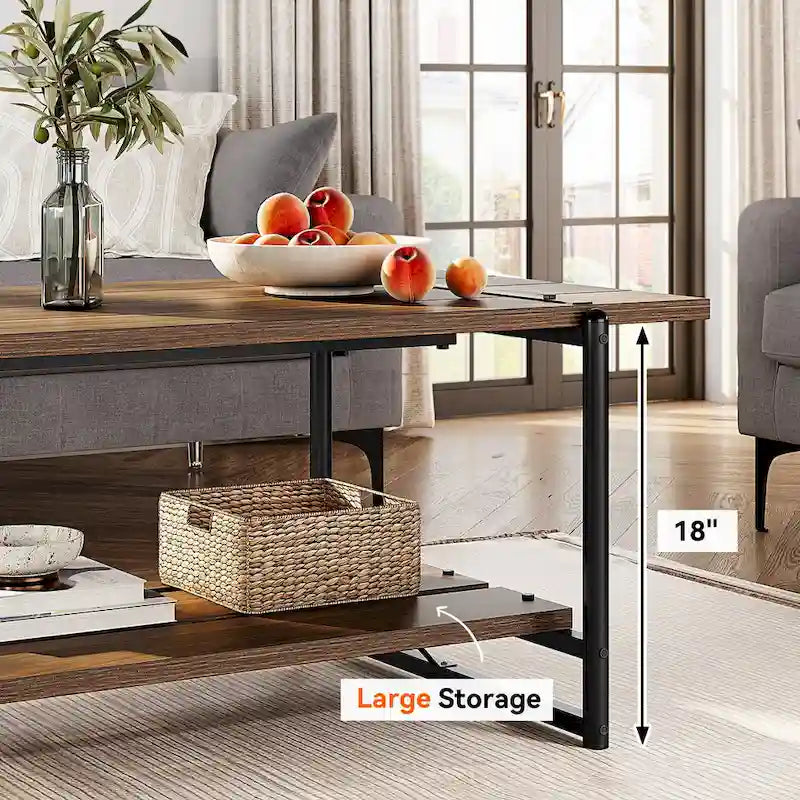 41 Large 2-Tier Industrial Wood Coffee Table with Storage Shelf