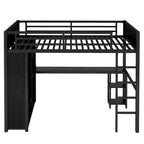 Full XL Size Loft Bed Frame with Built-in Wardrobe