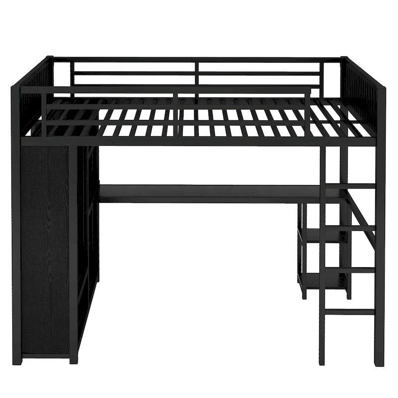 Full XL Size Loft Bed Frame with Built-in Wardrobe
