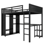 Full XL Size Loft Bed Frame with Built-in Wardrobe
