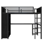 Full XL Size Loft Bed Frame with Built-in Wardrobe