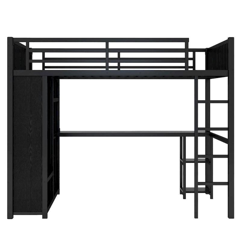 Full XL Size Loft Bed Frame with Built-in Wardrobe
