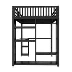 Full XL Size Loft Bed Frame with Built-in Wardrobe