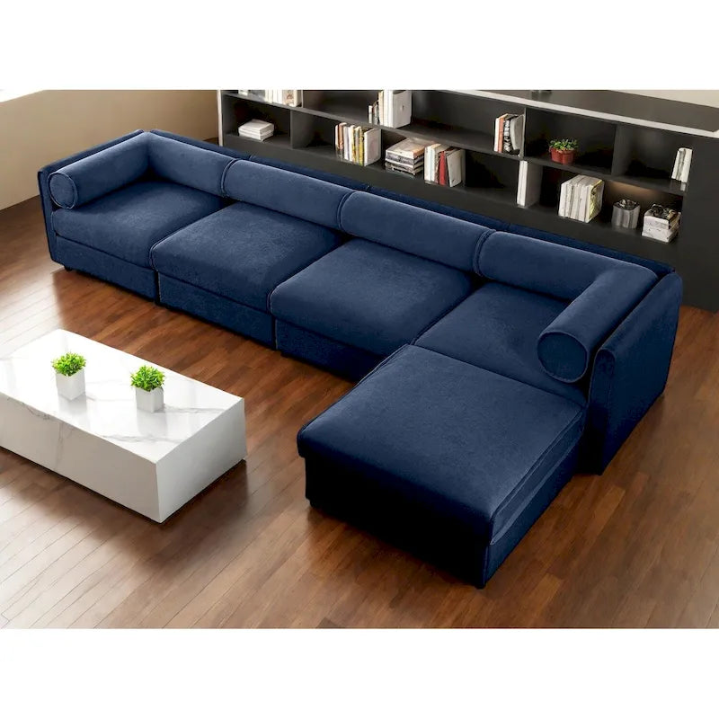 142.5 Chenille Upholstered L-Shaped Modular Sectional Sofa with Storage Seat, DIY Combination