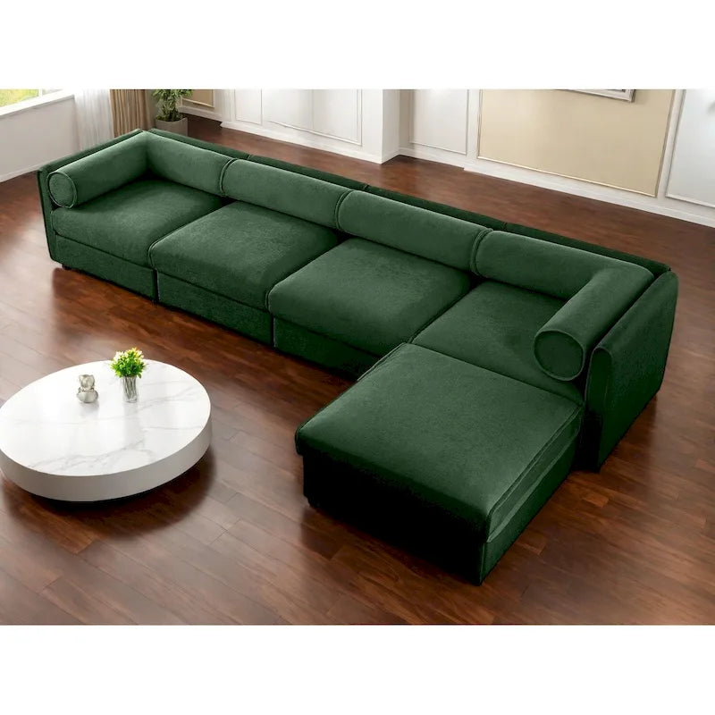 142.5 Chenille Upholstered L-Shaped Modular Sectional Sofa with Storage Seat, DIY Combination