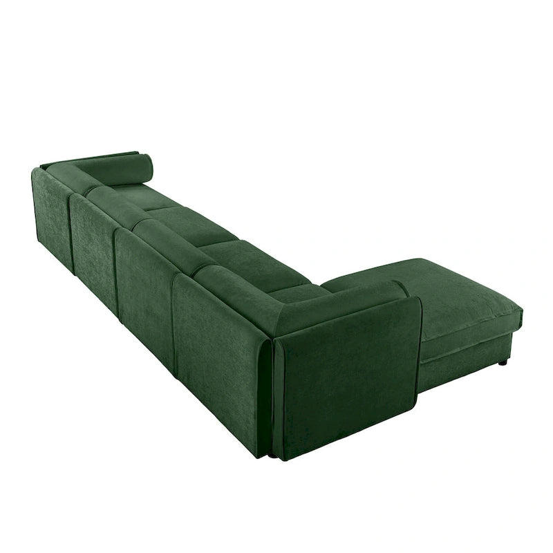 142.5 Chenille Upholstered L-Shaped Modular Sectional Sofa with Storage Seat, DIY Combination