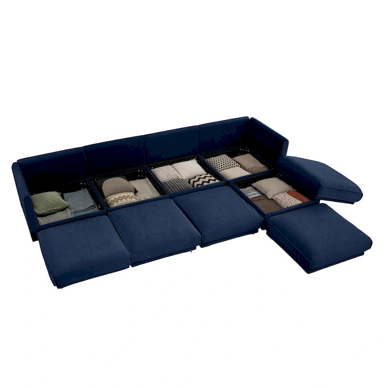 142.5 Chenille Upholstered L-Shaped Modular Sectional Sofa with Storage Seat, DIY Combination