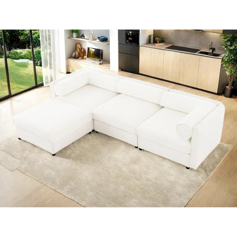 109 Chenille Upholstered L-Shaped Modular Sectional Sofa with Storage Seat, DIY Combination