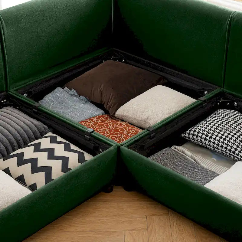 109 Chenille Upholstered L-Shaped Modular Sectional Sofa with Storage Seat, DIY Combination