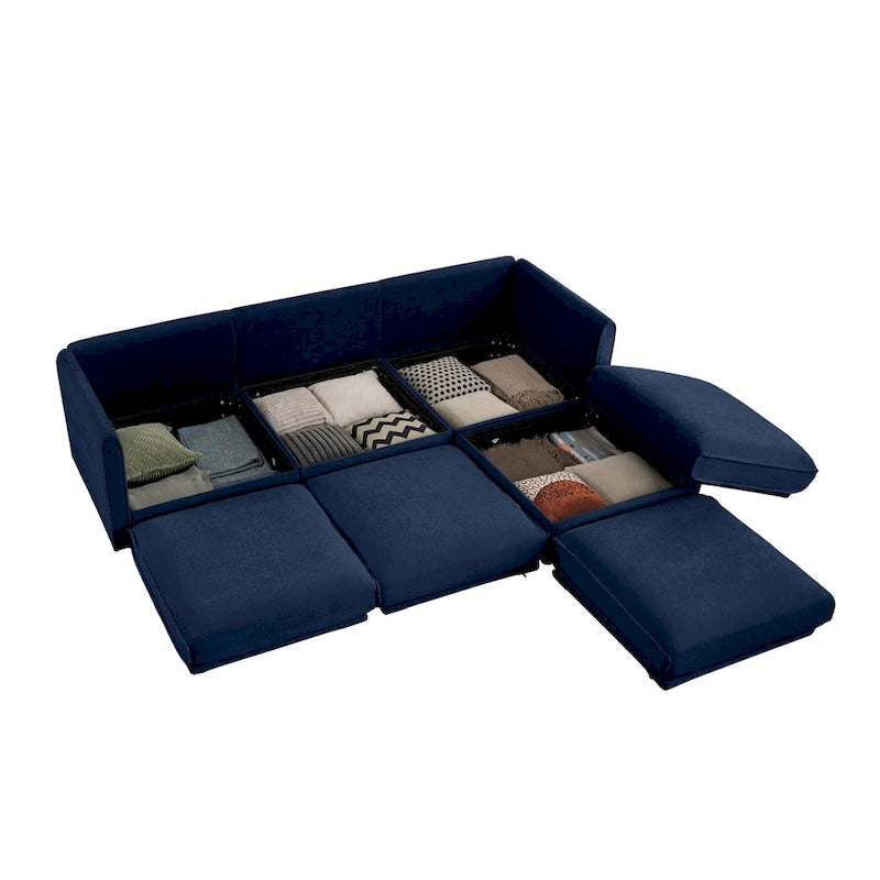 109 Chenille Upholstered L-Shaped Modular Sectional Sofa with Storage Seat, DIY Combination