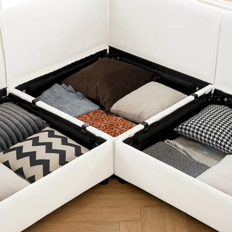 109 Chenille Upholstered L-Shaped Modular Sectional Sofa with Storage Seat, DIY Combination