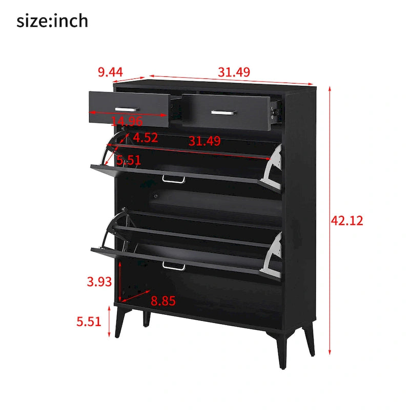 Large size Shoe Cabinet,Free Standing Tipping Bucket Shoe Rack Organizer with 2 Flip Drawers&2 Drawer