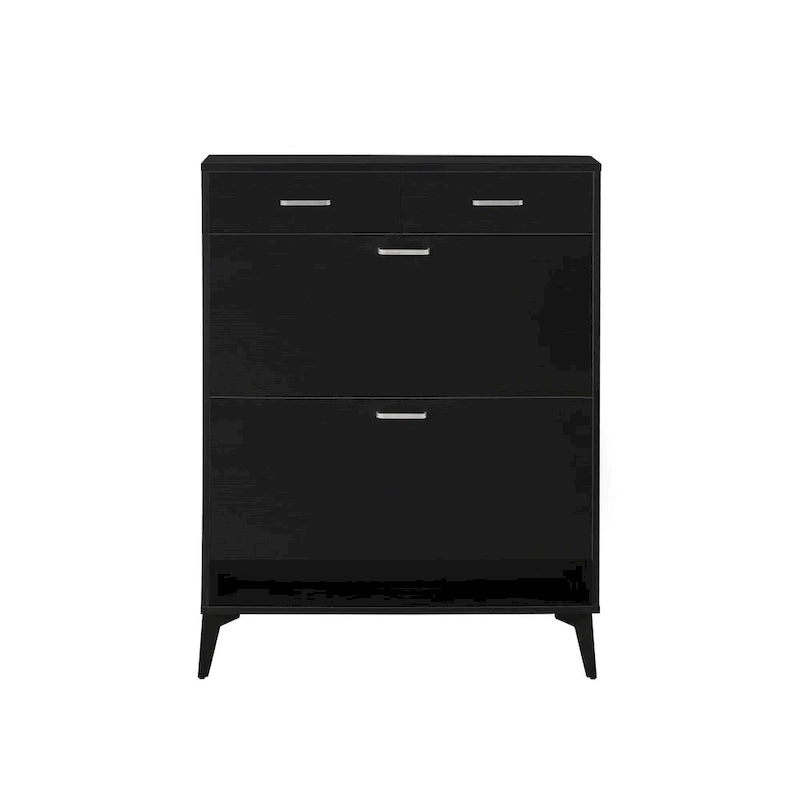 Large size Shoe Cabinet,Free Standing Tipping Bucket Shoe Rack Organizer with 2 Flip Drawers&2 Drawer