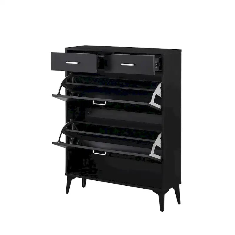 Large size Shoe Cabinet,Free Standing Tipping Bucket Shoe Rack Organizer with 2 Flip Drawers&2 Drawer