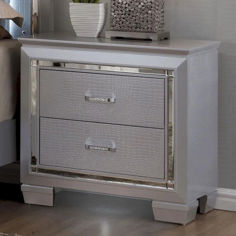 1pc Nightstand Silver Bedside Table LED Light