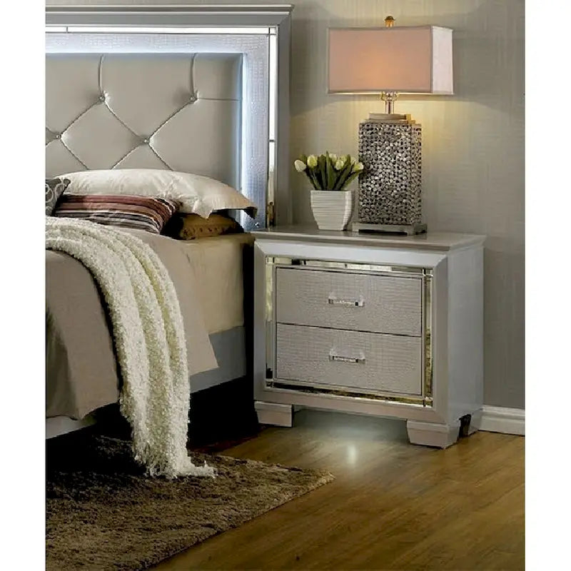 1pc Nightstand Silver Bedside Table LED Light