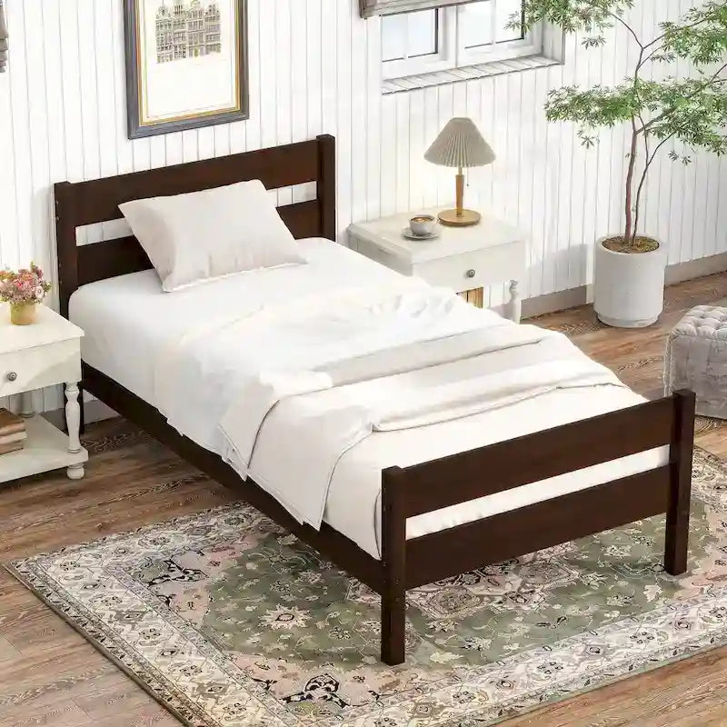 Twin Bed with Headboard & Footboard, Espresso, Space-Saving Design with Storage