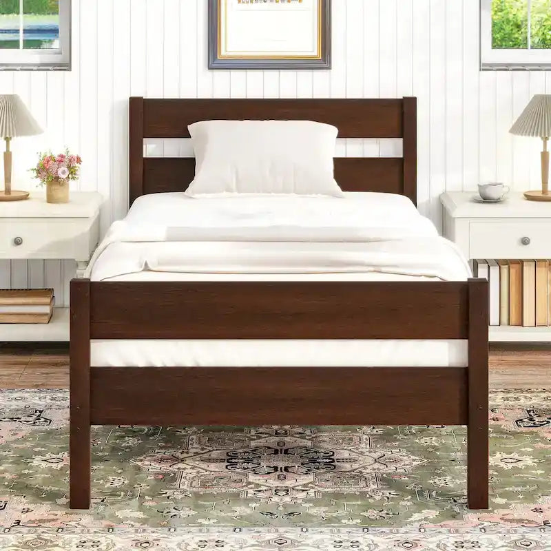 Twin Bed with Headboard & Footboard, Espresso, Space-Saving Design with Storage