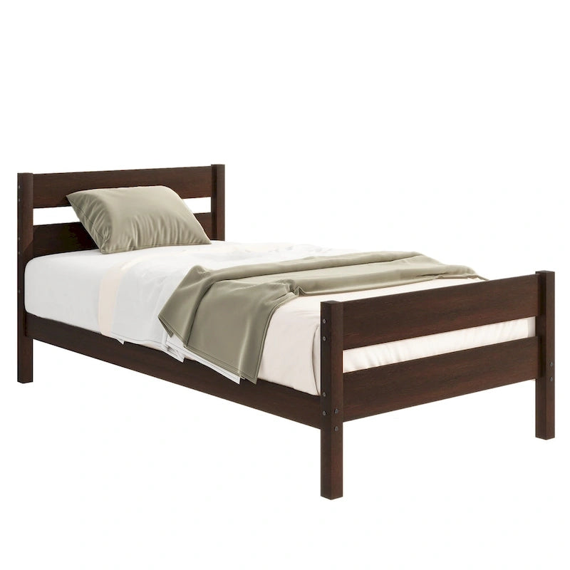 Twin Bed with Headboard & Footboard, Espresso, Space-Saving Design with Storage