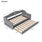 Upholstered Twin XL Size Daybed with LED Belt and Trundle, Gray