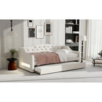 Upholstered Twin XL Size Daybed with LED Belt and Trundle, Gray