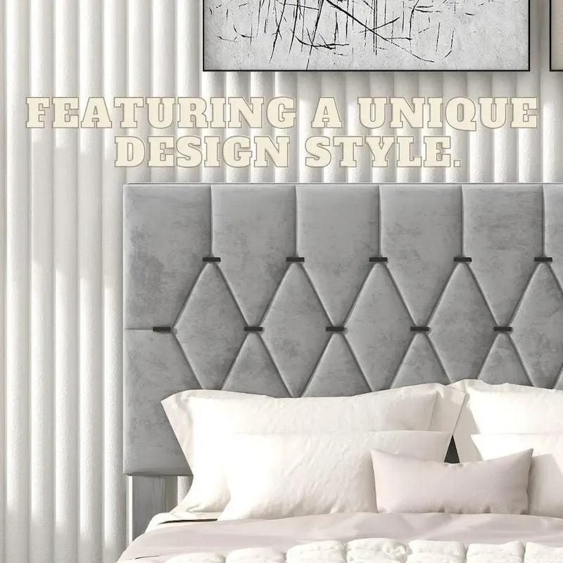 Queen Size Platform Bed with Gold Tufted Headboard, Trundle & Storage (600lb Capacity)