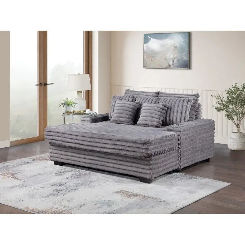 Symphony 67W Corduroy Oversized Sofa Chaise Lounge Chair with Cupholders and USB Charging Port