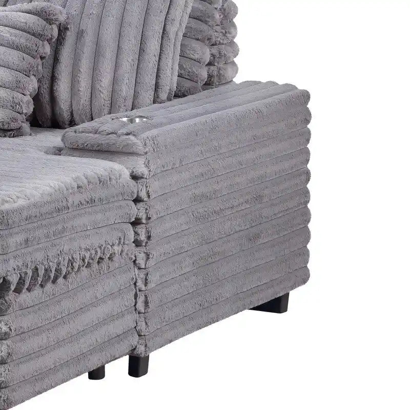 Symphony 67W Corduroy Oversized Sofa Chaise Lounge Chair with Cupholders and USB Charging Port