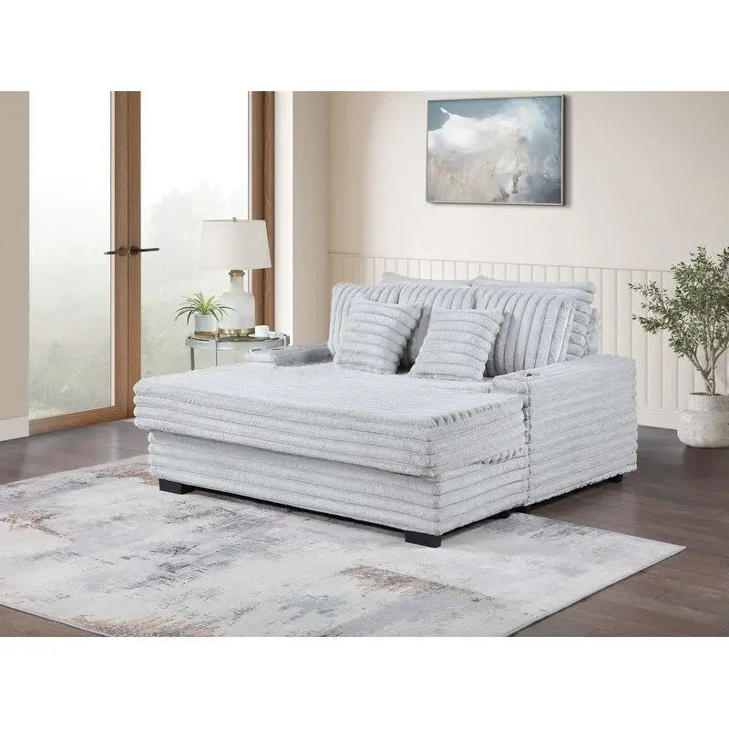 Symphony 67W Corduroy Oversized Sofa Chaise Lounge Chair with Cupholders and USB Charging Port