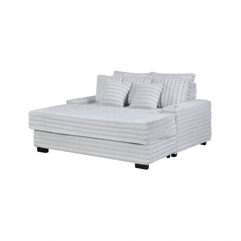 Symphony 67W Corduroy Oversized Sofa Chaise Lounge Chair with Cupholders and USB Charging Port