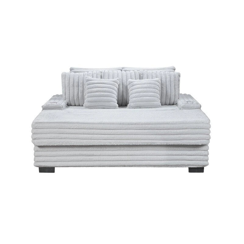 Symphony 67W Corduroy Oversized Sofa Chaise Lounge Chair with Cupholders and USB Charging Port